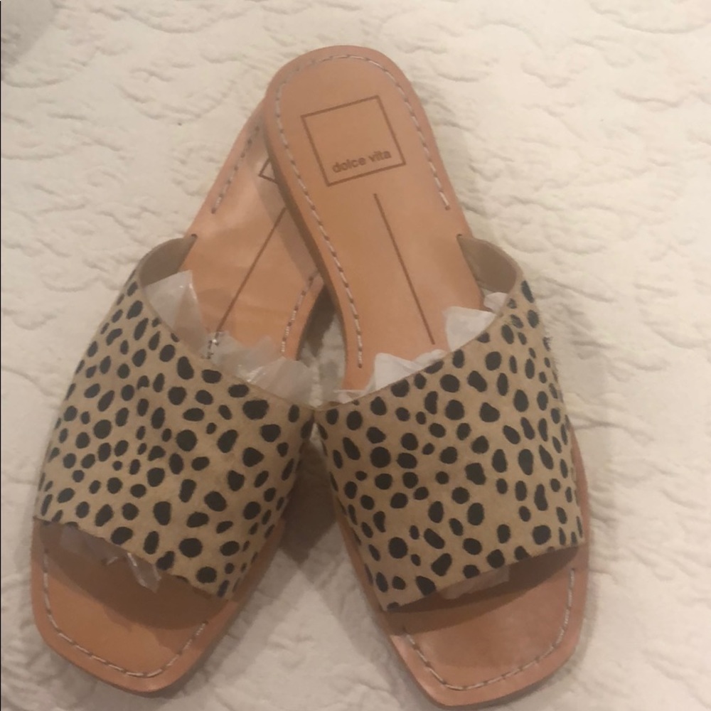 Dolce vita “Cato” leopard calf hair slides